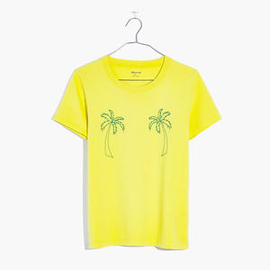 Madewell — Embroidered Palm Tree Radio Boxy Tee Yellow Green T-shirt — Small NEW